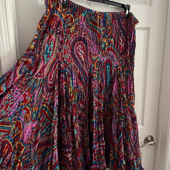 Plus Size Denim 24/7 Pink Multicolor Boho Maxi Peasant Skirt - Picture 2 of 4